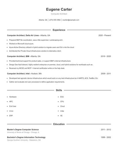 Computer Architect Resume