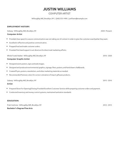 Computer Artist Resume