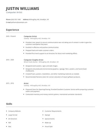 Computer Artist Resume