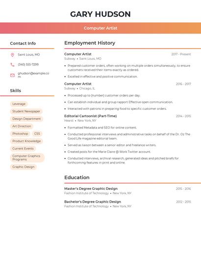 Computer Artist Resume