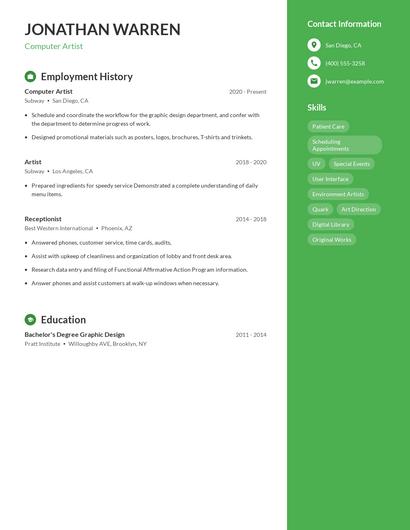 Computer Artist Resume