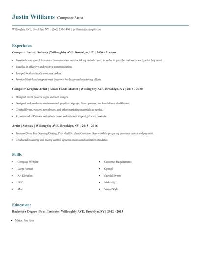 Computer Artist Resume