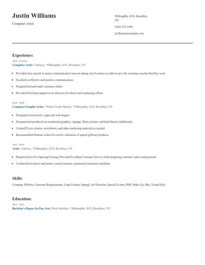 Computer Artist Resume