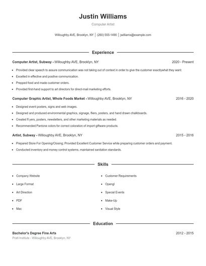 Computer Artist Resume