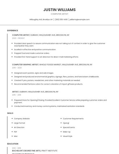 Computer Artist Resume