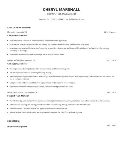 Computer Assembler Resume
