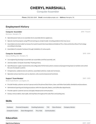 Computer Assembler Resume