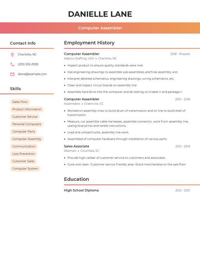 Computer Assembler Resume