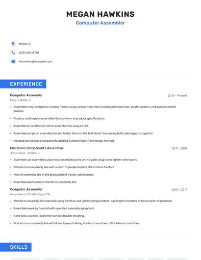 Computer Assembler Resume
