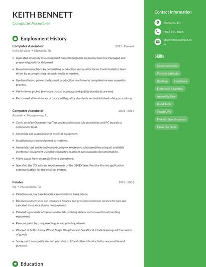 Computer Assembler Resume