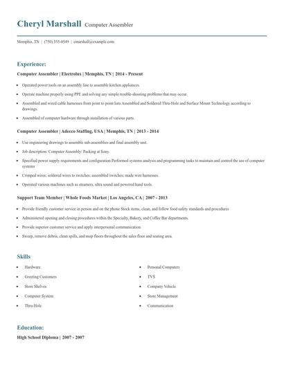 Computer Assembler Resume