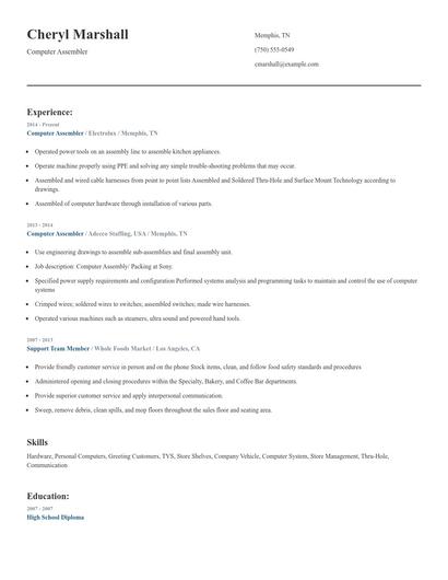 Computer Assembler Resume