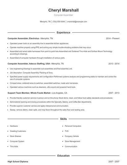 Computer Assembler Resume