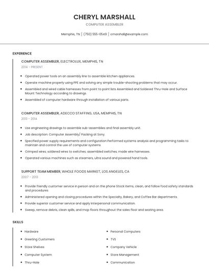 Computer Assembler Resume