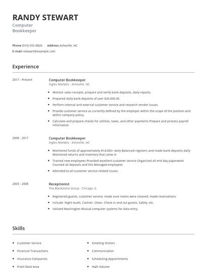 Computer Bookkeeper Resume