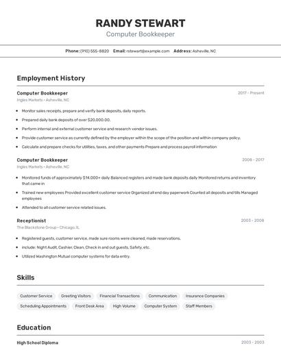 Computer Bookkeeper Resume