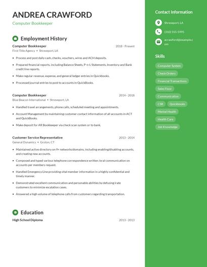Computer Bookkeeper Resume