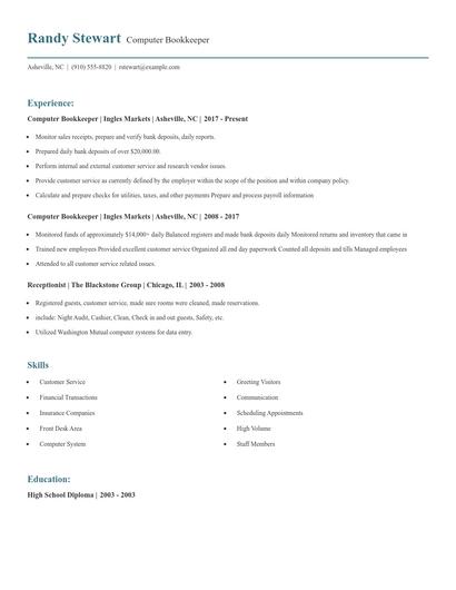 Computer Bookkeeper Resume