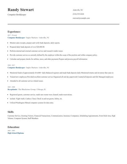 Computer Bookkeeper Resume