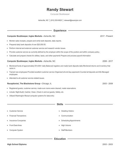Computer Bookkeeper Resume