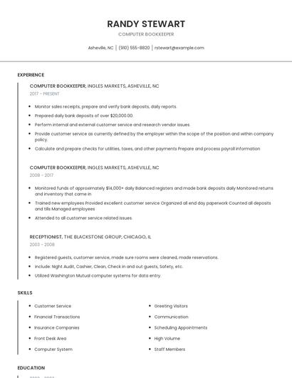 Computer Bookkeeper Resume