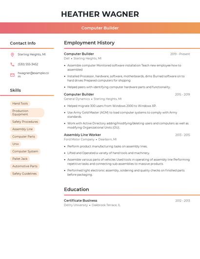 Computer Builder Resume