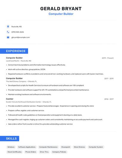 Computer Builder Resume