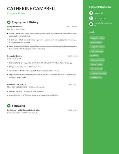 Computer Builder Resume