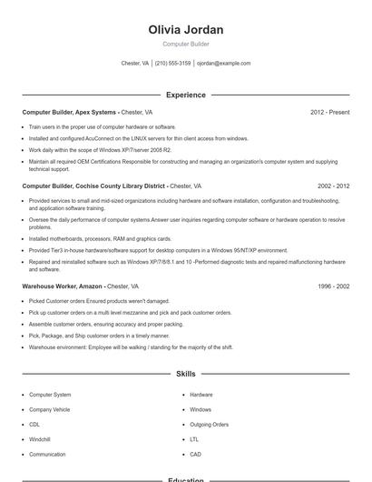Computer Builder Resume