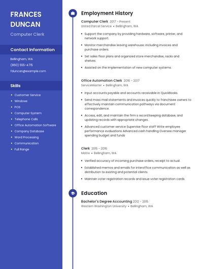 Computer Clerk Resume