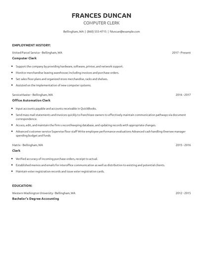 Computer Clerk Resume
