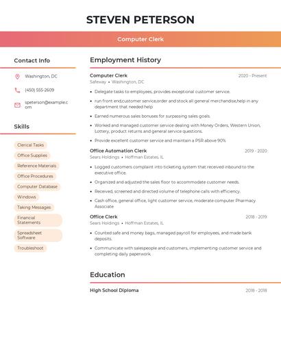 Computer Clerk Resume