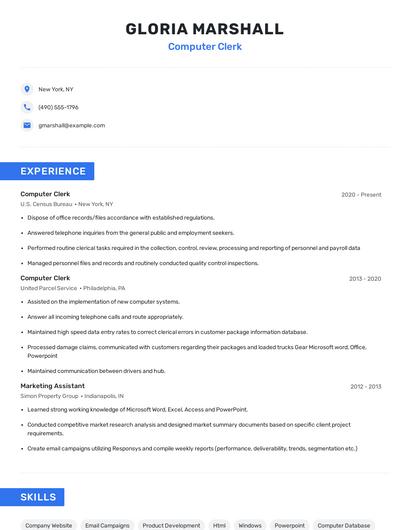 Computer Clerk Resume