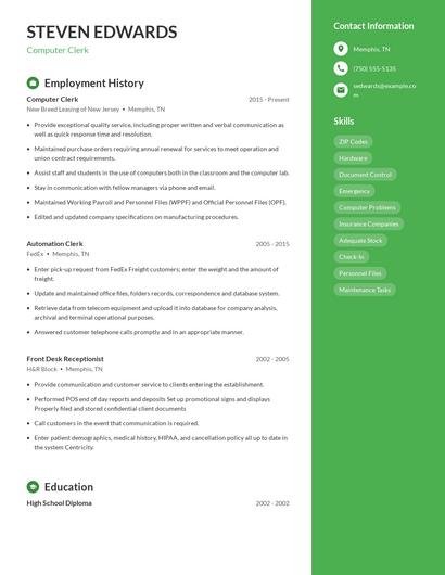 Computer Clerk Resume