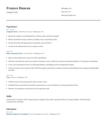 Computer Clerk Resume