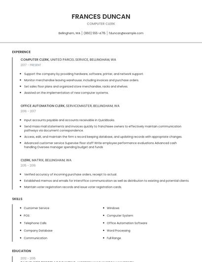 Computer Clerk Resume
