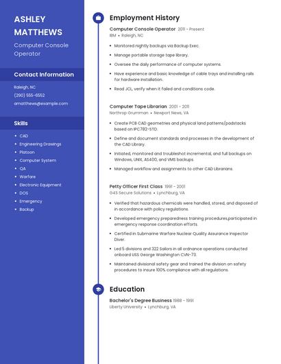 Computer Console Operator Resume