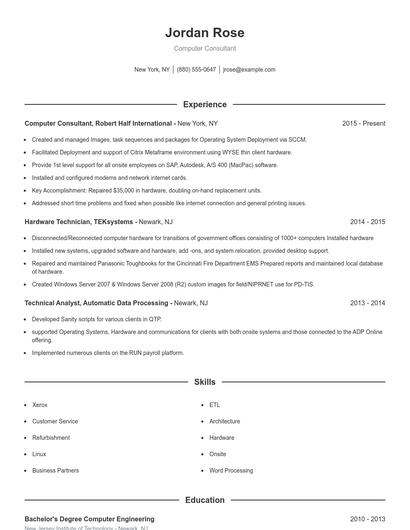 Computer Consultant Resume