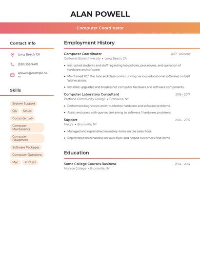 Computer Coordinator Resume
