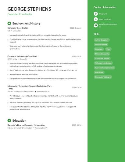 Computer Coordinator Resume