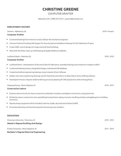 Computer Drafter Resume