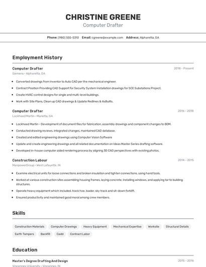 Computer Drafter Resume