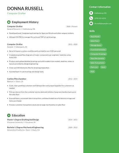 Computer Drafter Resume