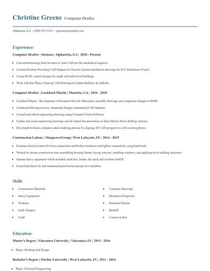 Computer Drafter Resume