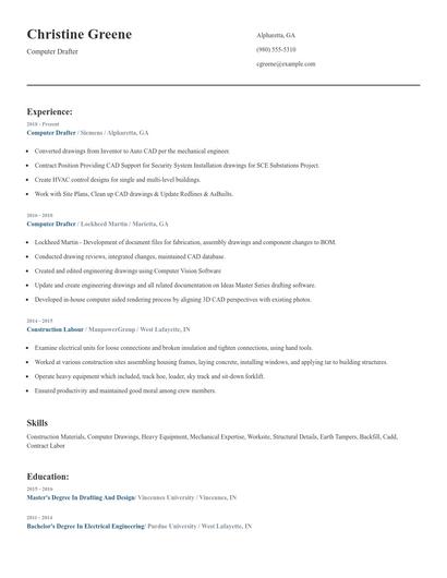Computer Drafter Resume