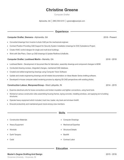 Computer Drafter Resume