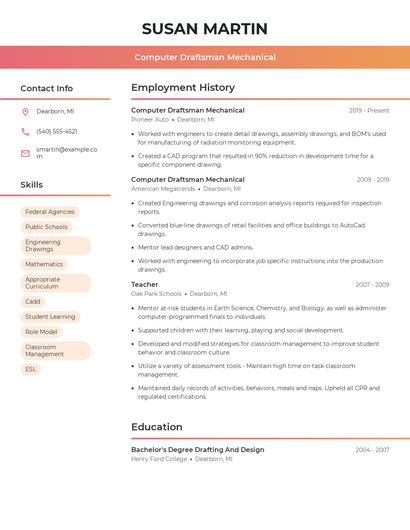 Computer Draftsman Mechanical Resume