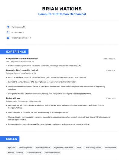 Computer Draftsman Mechanical Resume