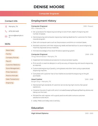 Computer Engraver Resume
