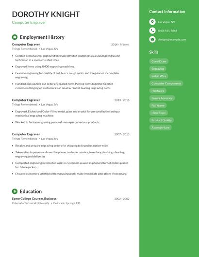 Computer Engraver Resume